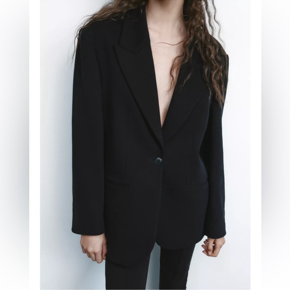 Zara Black Oversized Fleece Blazer